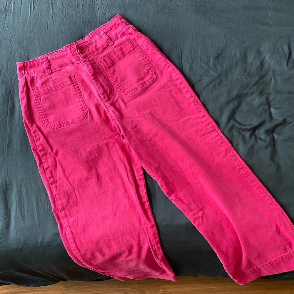 Pink Cotton High Waist Crop Cigarette Pant